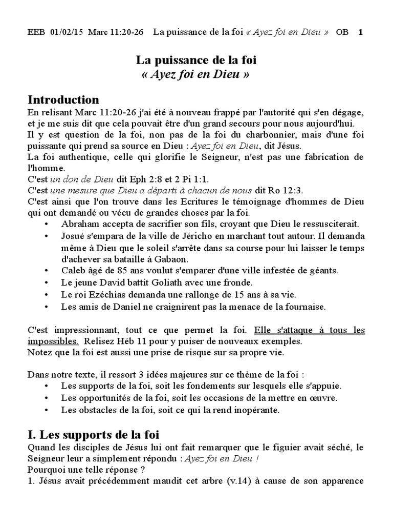 La puissance de la foi en Dieu | PDF | Prière | Évangile selon Marc