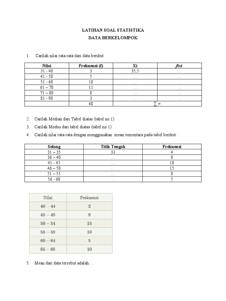 Latihan Soal Mean Statistika Kelompok | PDF