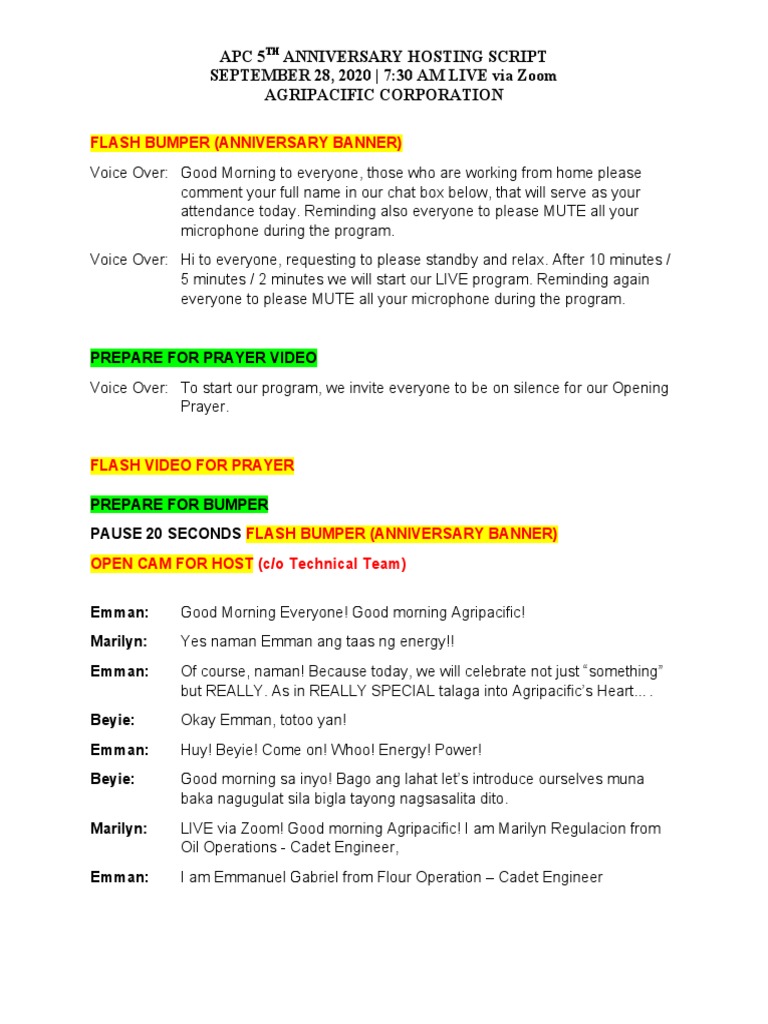 Agripacific 5th Anniversary Hosting Script | PDF | Business