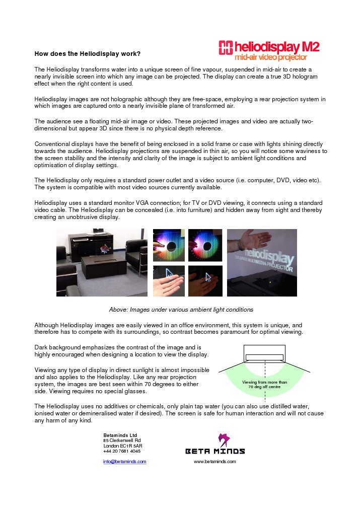 Heliodisplay: A 3D Air Projection System | PDF | Computer Monitor ...