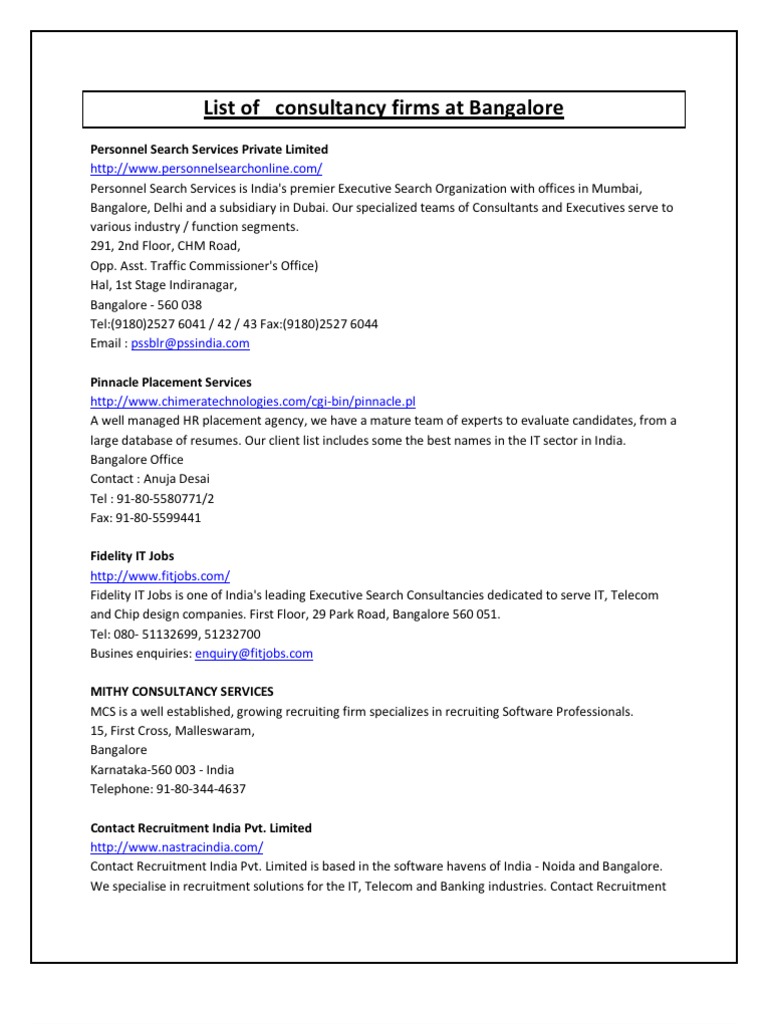 Job Consultancy Services in Bangalore | PDF