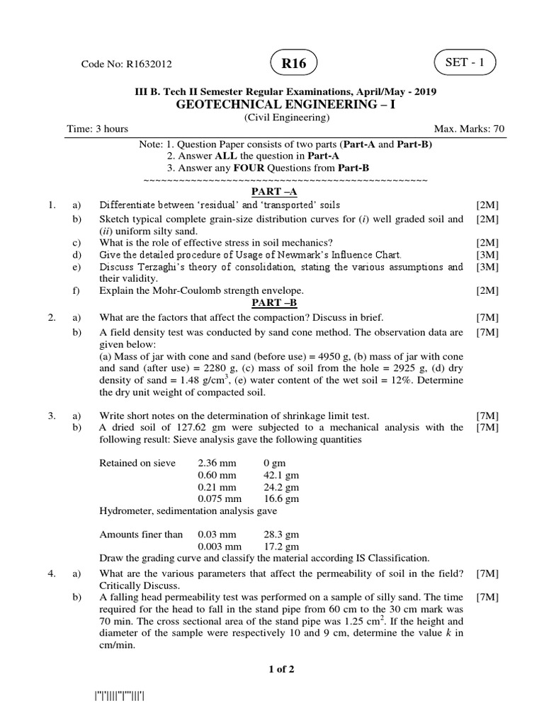 Geotechnical Engineering Exam Paper 2019 | PDF | Density | Natural ...