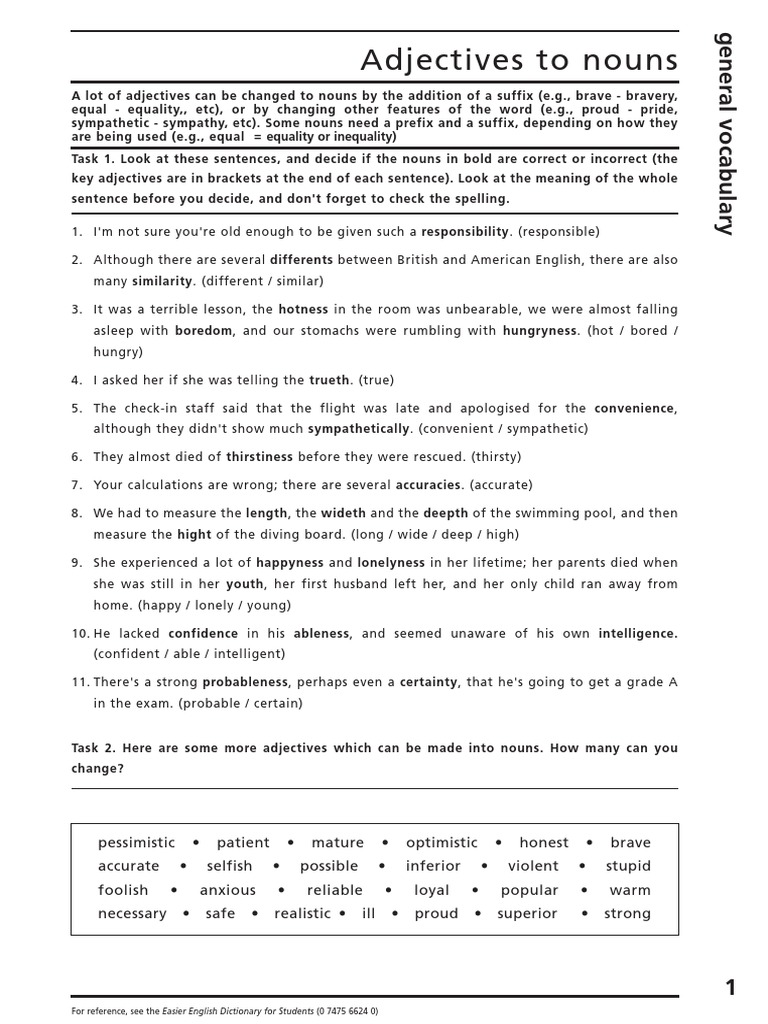 Adjectives To Nouns For Reference, See The Easier English Dictionary