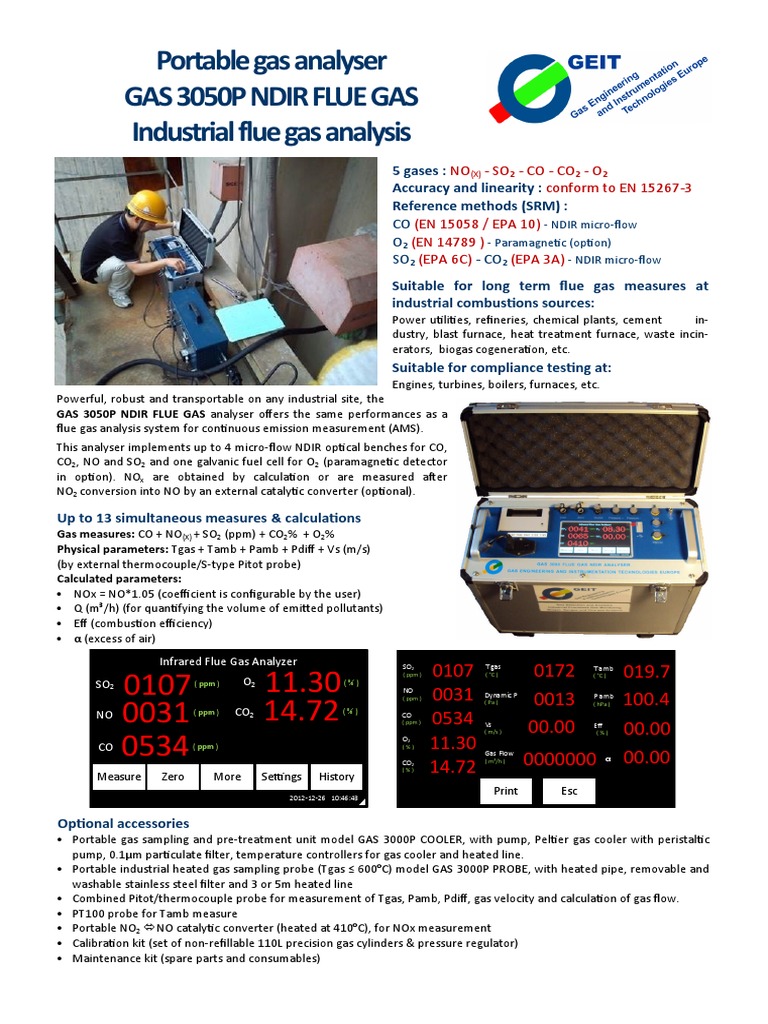 Portable NDIR Flue Gas Analyzer 3050P | PDF | Infrared | Sensor