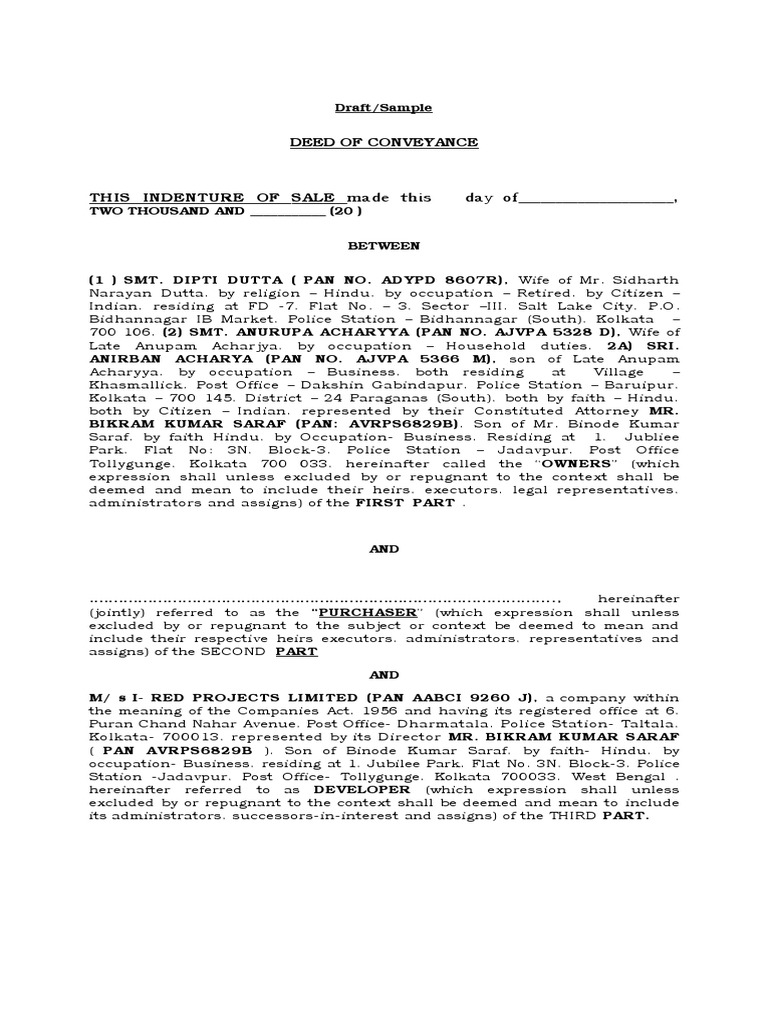 Sample Deed of Conveyance Format | PDF | Covenant (Law) | Taxes