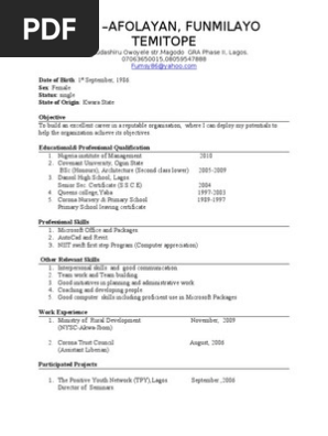 Cv Sample In Nigeria Pdf Cognition Learning
