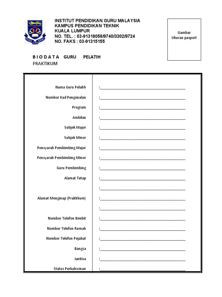 Biodata Guru Pelatih