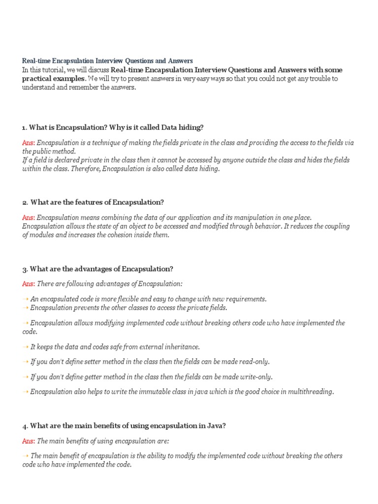 Real-Time Encapsulation Interview Questions and Answers | PDF | Method ...