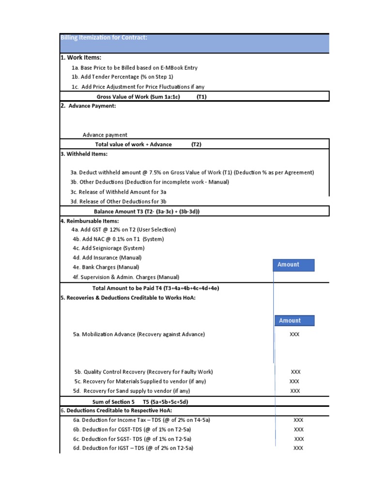 Work Items Billing Itemization For Contract PDF Tax Deduction