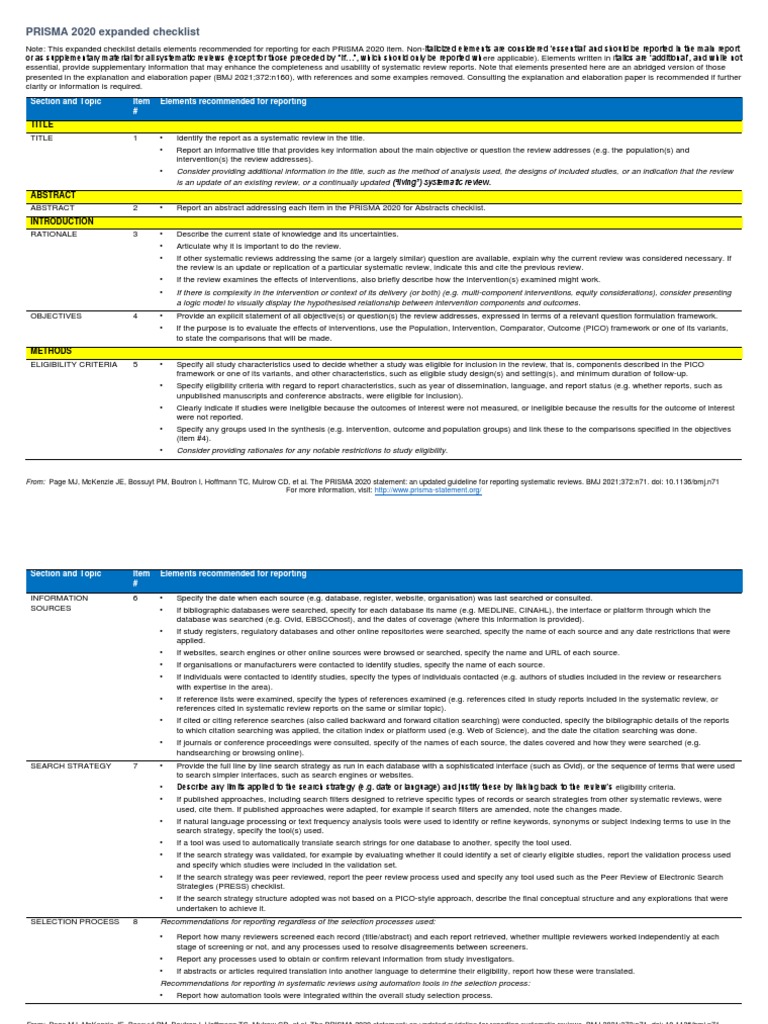 PRISMA 2020 Expanded Checklist Guide | PDF | Meta Analysis | Systematic ...