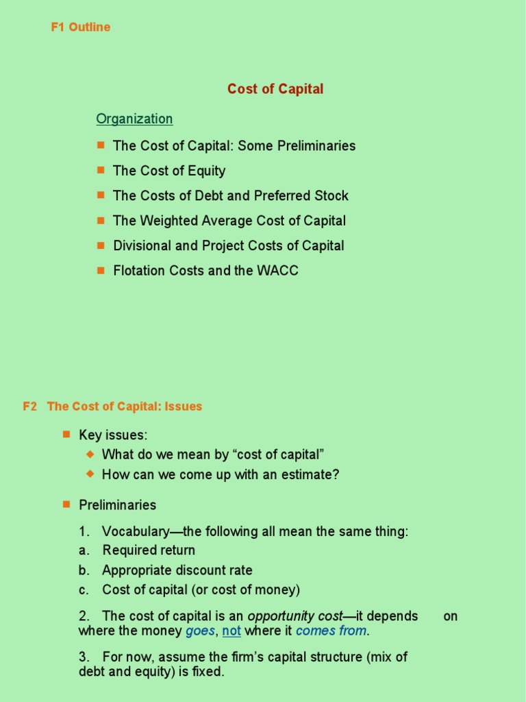 Cost of Capital Methods and Calculations PDF Cost Of Capital
