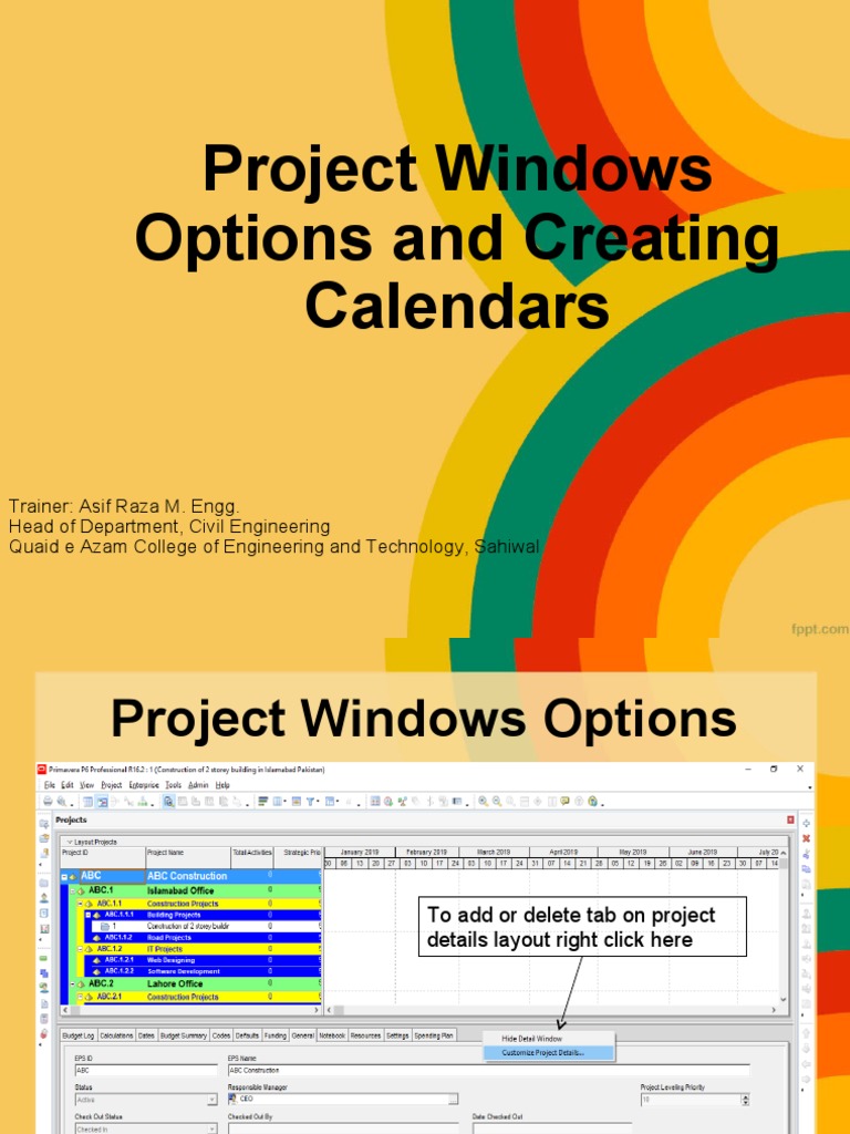 Lecture 5. Project Windows Options and Creating Calendars | PDF ...