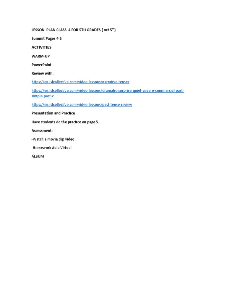 Class 5 English Lesson Plan Overview | PDF | Career & Growth