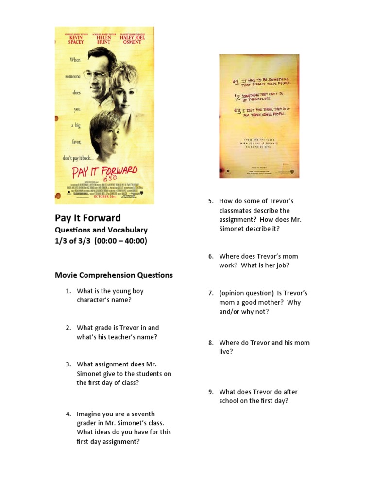 Pay It Forward Movie Worksheet | PDF