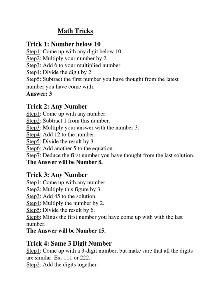 Math Tricks Trick 1 Number Below 10 Answer 3 PDF Multiplication