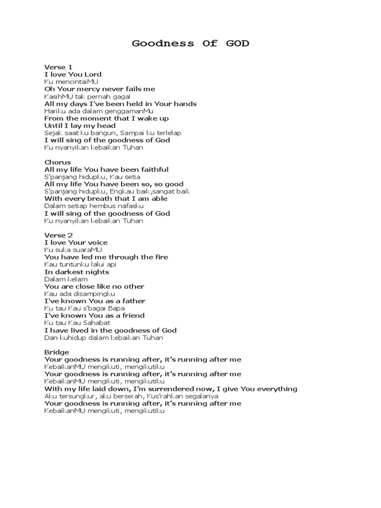 Goodness of God Lyrics in Multiple Languages | PDF | Poetry