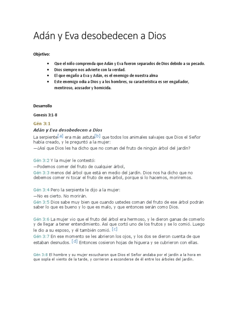 Eva y Adán Desobedecen A Dios PDF Adán y Eva Adán