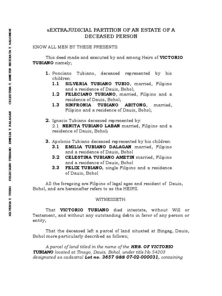 Sextrajudicial Partition of An Estate of A Deceased Person PDF