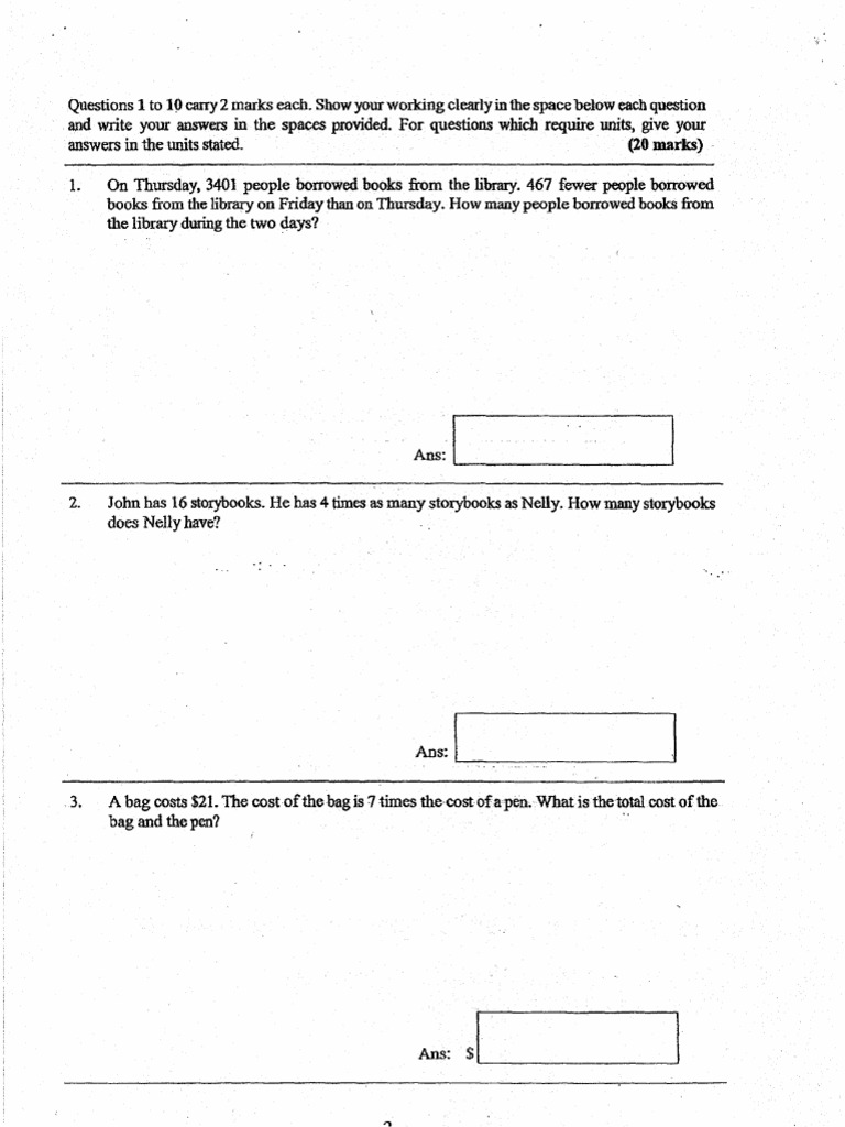 P3 Maths SA2 2018 Rulang Exam Papers | PDF