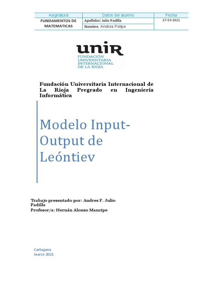 Modelo Input-Output de Leóntiev | PDF | Matriz (Matemáticas) | Análisis ...
