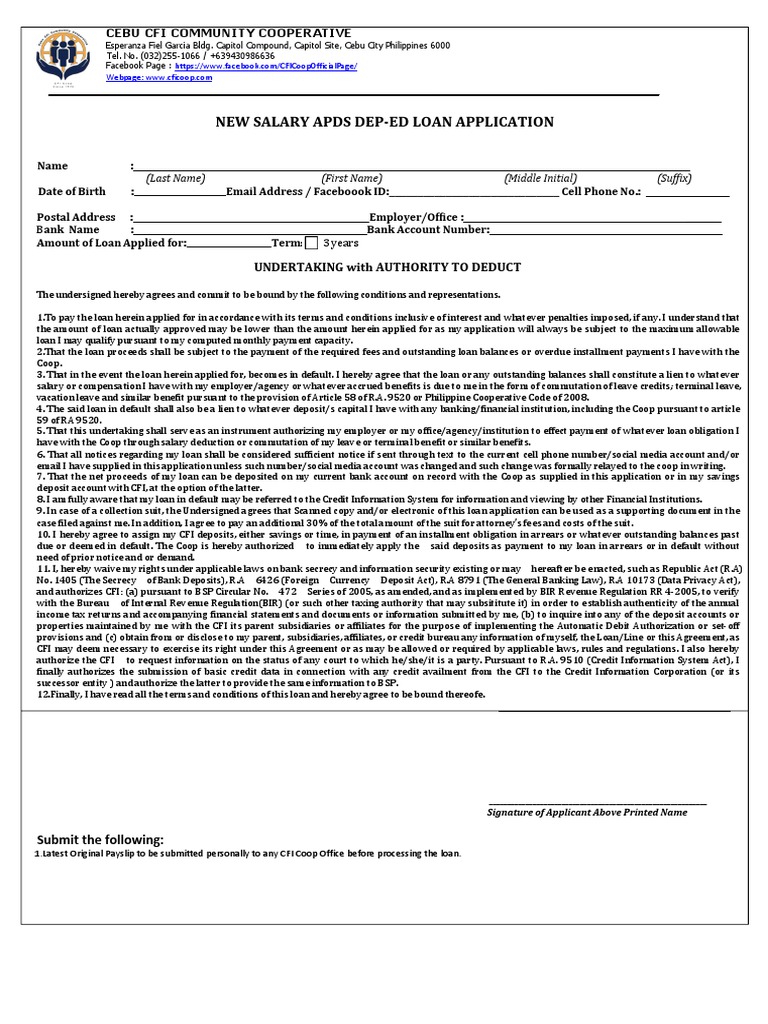 CFI Cooperative Loan Application Form | PDF | Loans | Interest