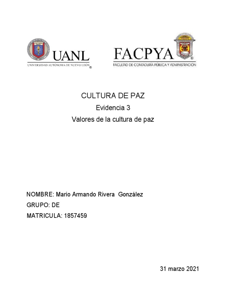 Valores Fundamentales de la Cultura de Paz | PDF | Tolerancia | Justicia