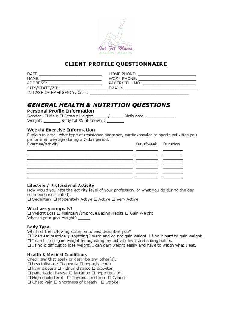 Weight Questionnaire Herbs and Food Recipes