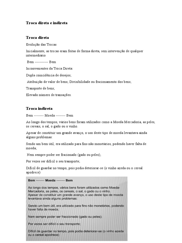 Trocas Diretas e Indiretas: Conceitos e Desvantagens | PDF | Direito ...