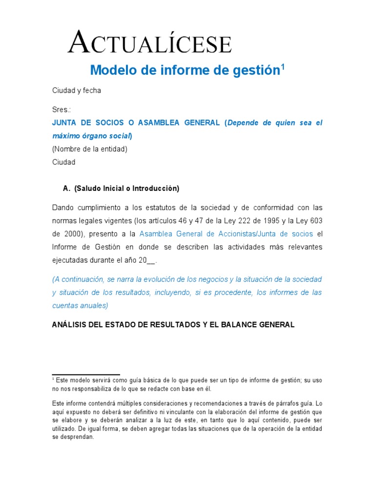 Modelos-Informe-De-Gestion - Actualicese | PDF | Derechos de autor |  Empresas