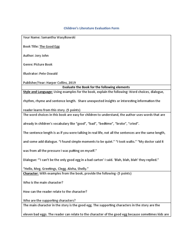Children's Book Evaluation: The Good Egg | PDF | Conversation ...