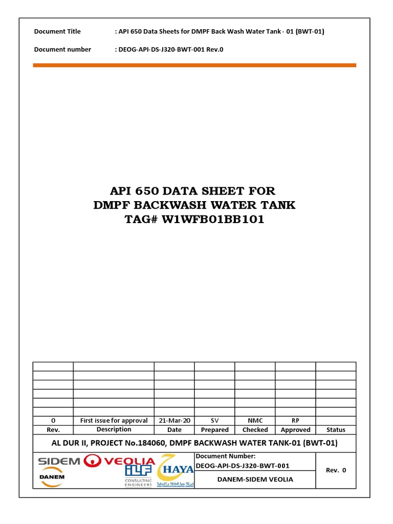 Api 650 Data Sheet (BWT-01) | PDF | Epoxy | Materials