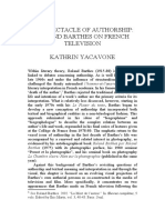 The Spectacle of Authorship: Roland Barthes On French Television Kathrin Yacavone
