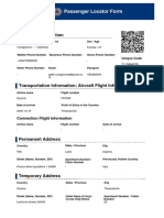 Passenger Locator Form Details