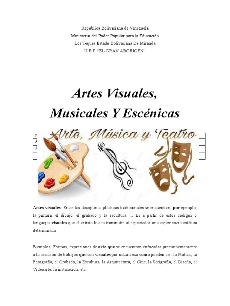 Artes Visuales, Musicales y Escénicas | PDF | Pintada | Las artes escénicas