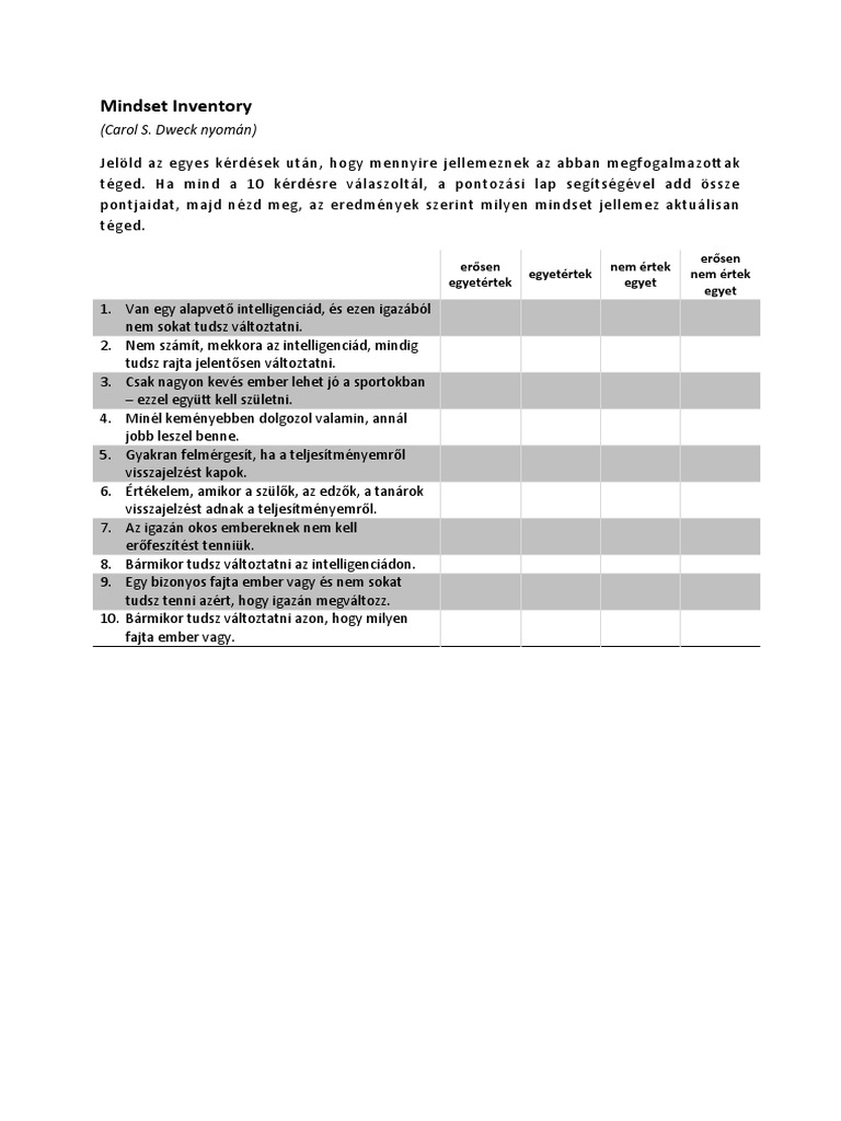 Mindset Inventory | PDF