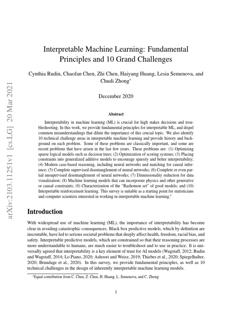 Interpretable Machine Learning - Fundamental Principles and 10 Grand ...