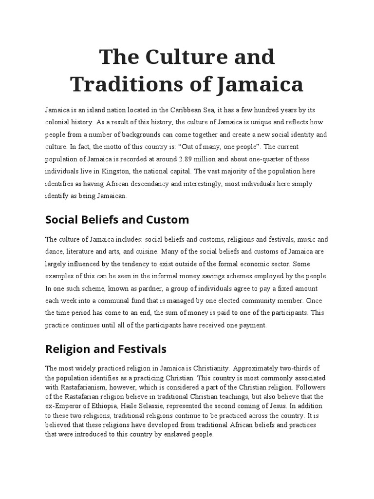 The Culture and Traditions of Jamaica: Social Beliefs and Custom | PDF ...