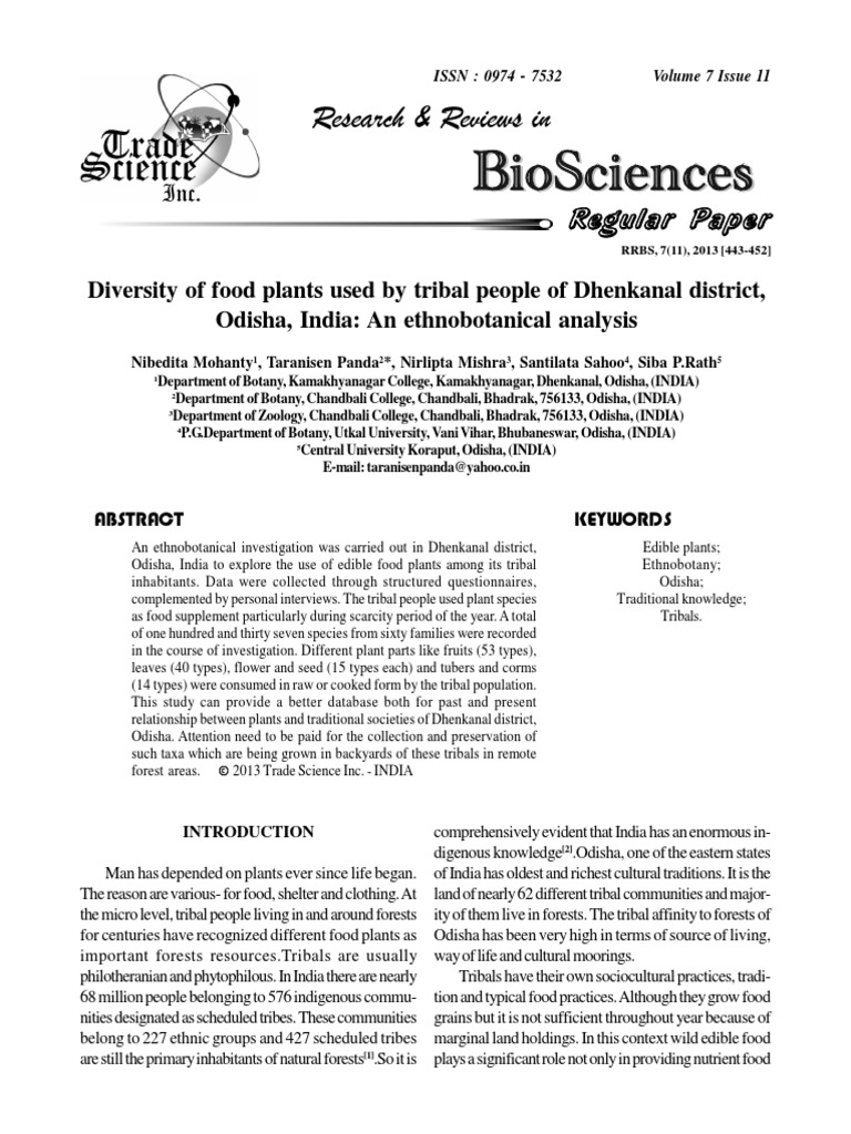 Diversity of Food Plants Used by Tribal People of Dhenkanal District ...