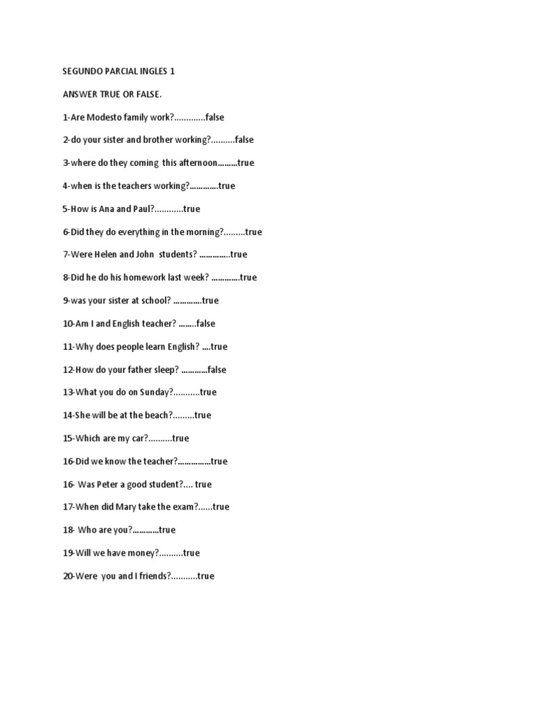 Segundo Parcial Ingles 1 | PDF