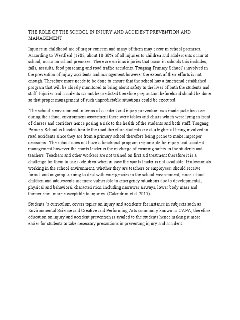 The Role of The School in Injury and Accident Prevention and Management ...