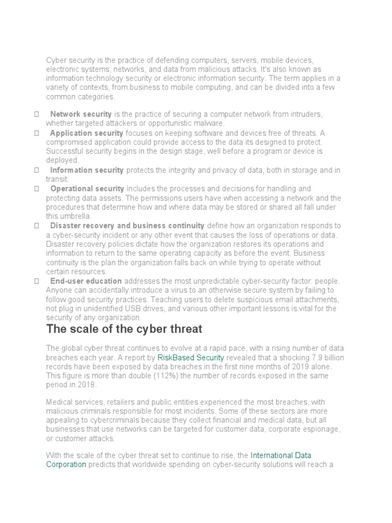 Cyber Security Is The Practice of Defending Computers | PDF | Computer ...