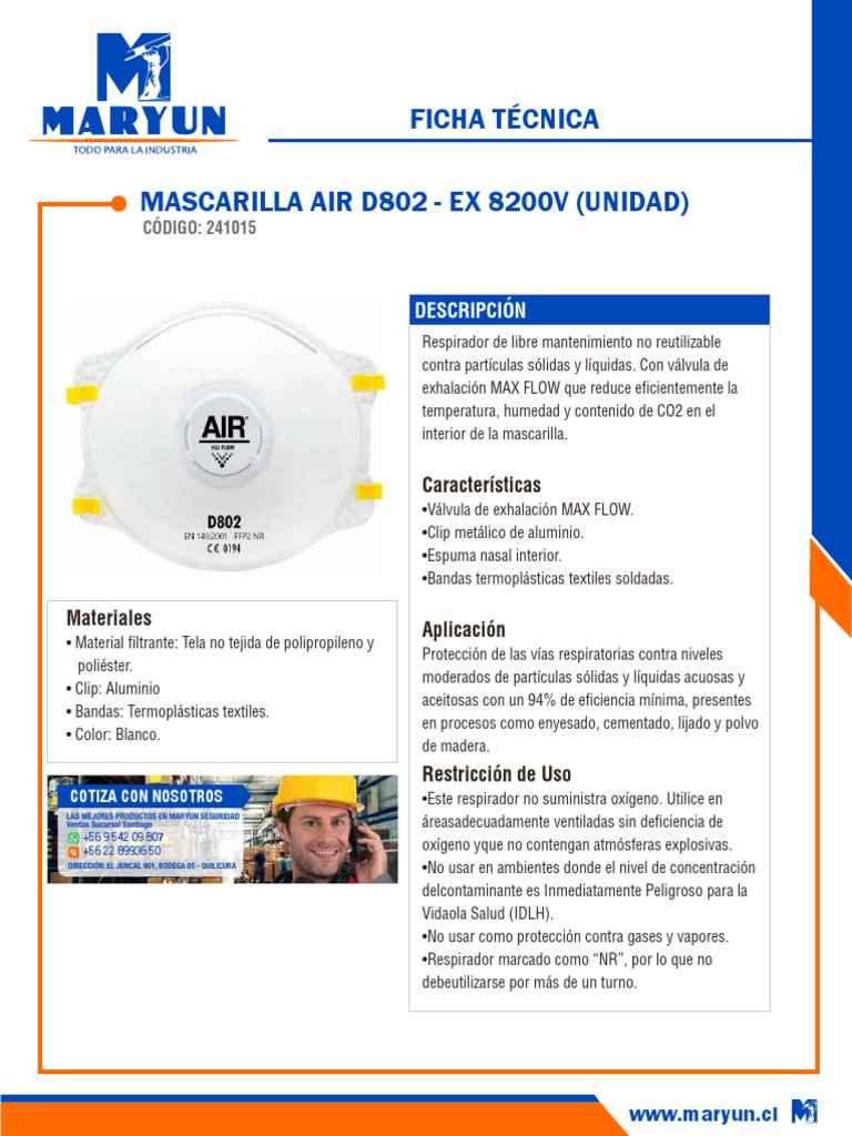 Mascarilla Air D802 - Respirador no reutilizable contra partículas ...