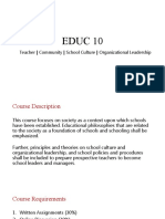 Educ 10: Teacher - Community - School Culture - Organizational Leadership