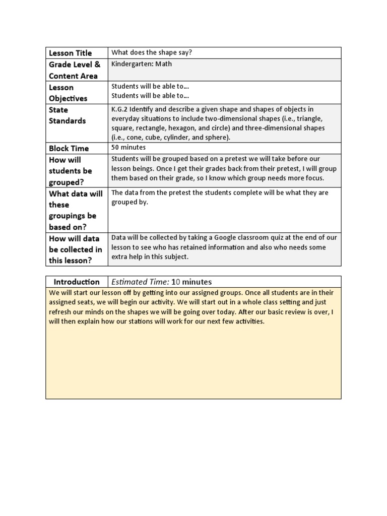 BL Lesson Plan Template | PDF | Shape | Area