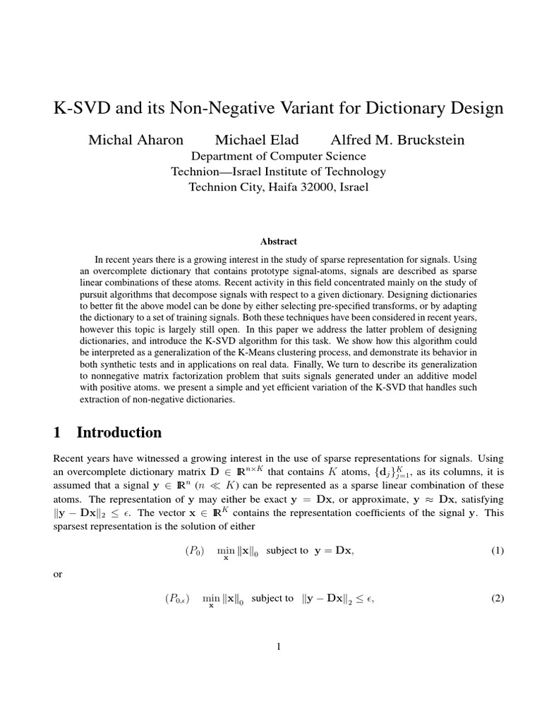 Aharon, Elad, Bruckstein - Unknown - K-SVD and Its Non-Negative Variant ...