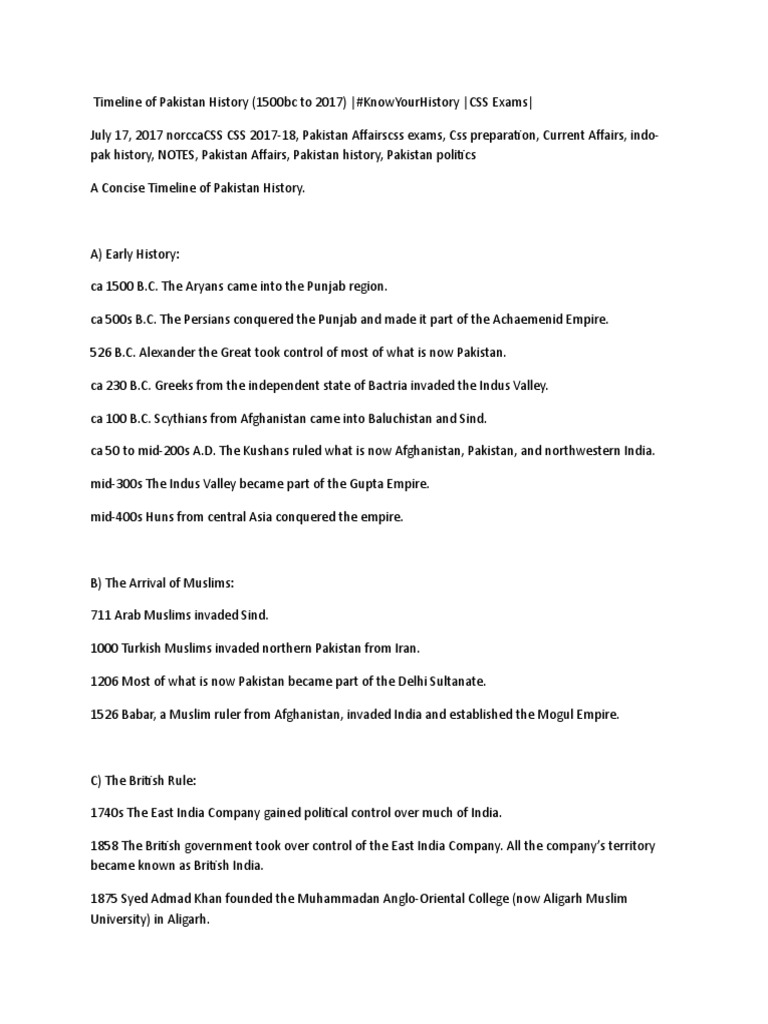 Pakistan History Timeline PDF Pervez Musharraf Nawaz Sharif