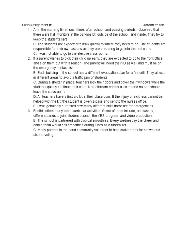 Field Assignment 1 Jordan Yelton | PDF