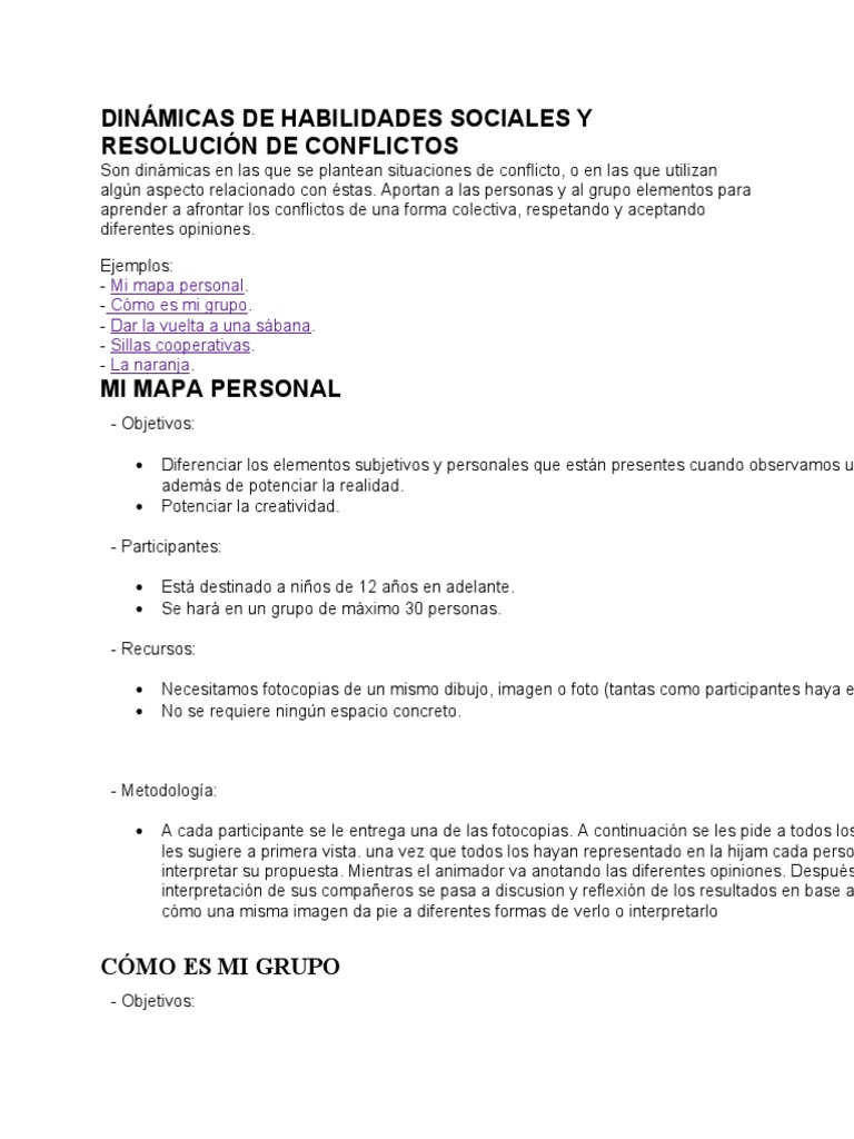 Dinámicas de Habilidades Sociales y Resolución de Conflictos | PDF ...