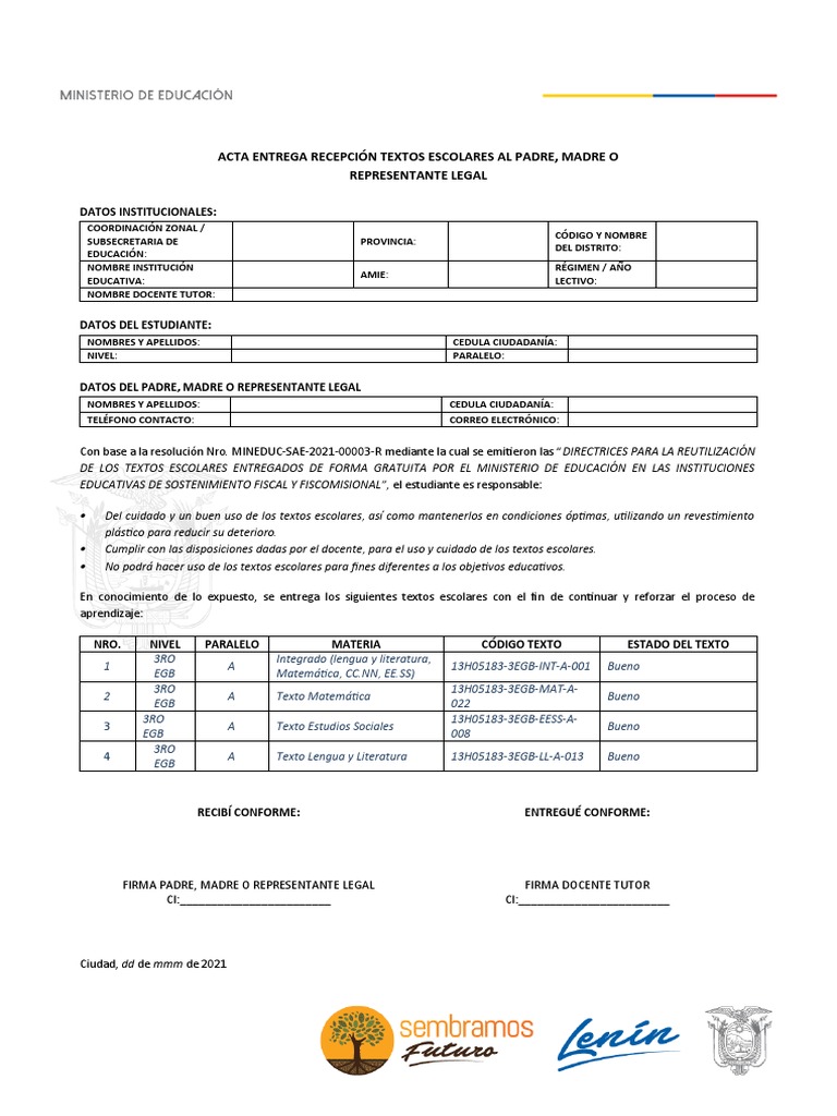 Top 35+ imagen modelo de acta de entrega de libros escolares