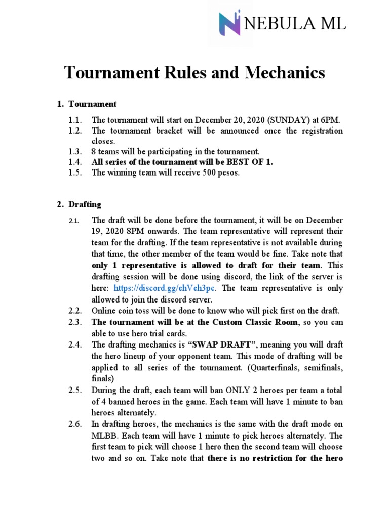 Nebula ML Tournament Rules & Mechanics | PDF | Leisure | Sports